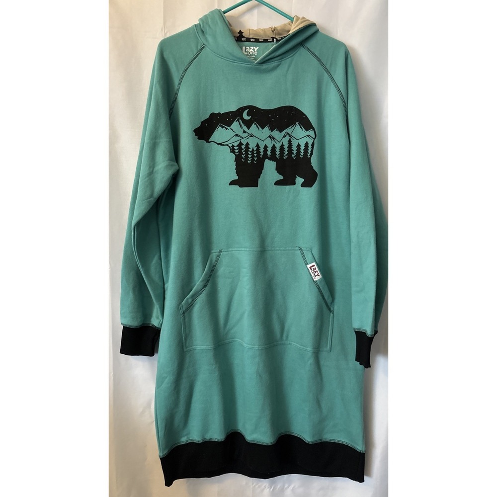 Lazy One Sleep Blanket Hoodie Teal‎ Robe Bear Landscape Cabin Unisex S/M  NWT